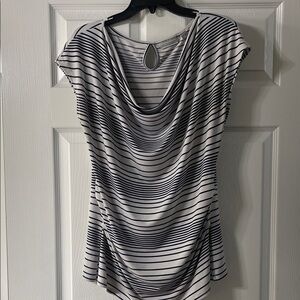 Striped Cowl Neck Top - Black and White
